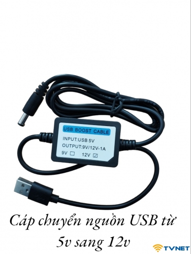 Dây cáp USB chuyển đổi nguồn từ 5v sang 12v-1a jack 5.5*2.1mm. Dùng cho router, modem wifi