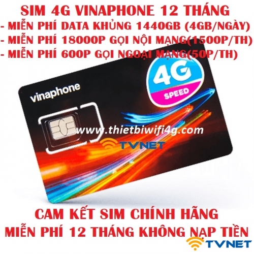 Sim 4G Vinaphone 12GV89 DATA khủng 1440Gb - Miễn phí gọi thoại. Trọn gói 12 tháng không nạp tiền